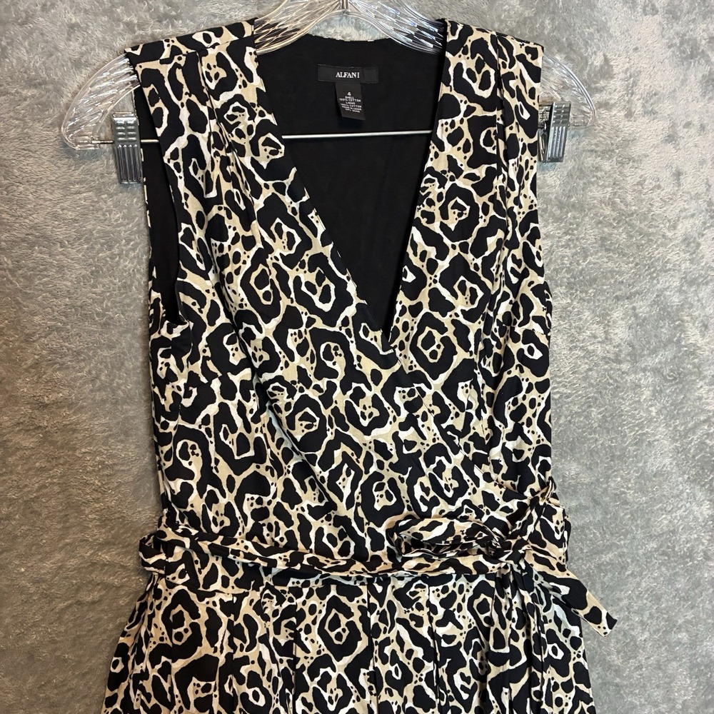 Alfani Women Sleeveless Wrap Dress 4 Animal Print Abstract Art Mob Wife Office